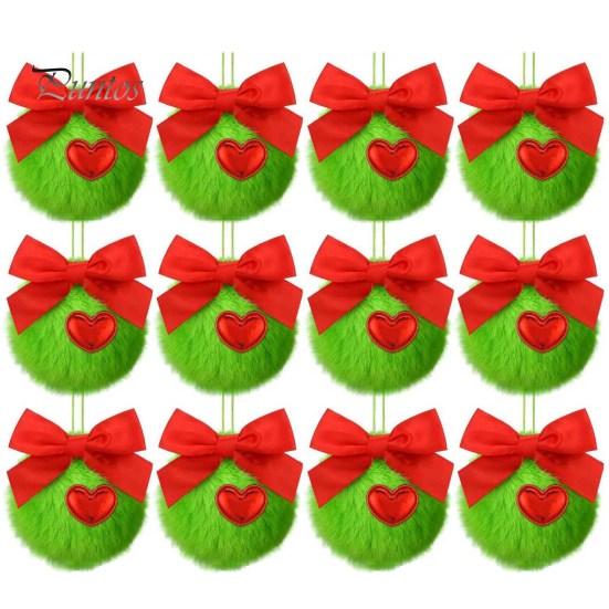 12/16 шт. Рождественские подвесные украшения 6 см зеленые пушистые шарики бант декор легкий многоразовый елочный кулон праздничный декор подарки