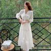 Dress Spring/Summer White Sweet French Puffed Sleeves Above The Knee Long Dress Beach Dress Travel Dress