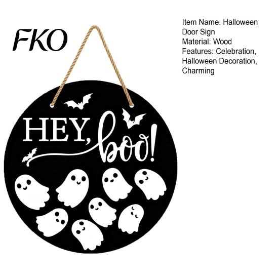 Halloween Door Sign Hanging Sign, Wooden Front Hanger Wreath, Cute Decoration Ghost Welcome for Porch Wall Indoor Home Festive Decor