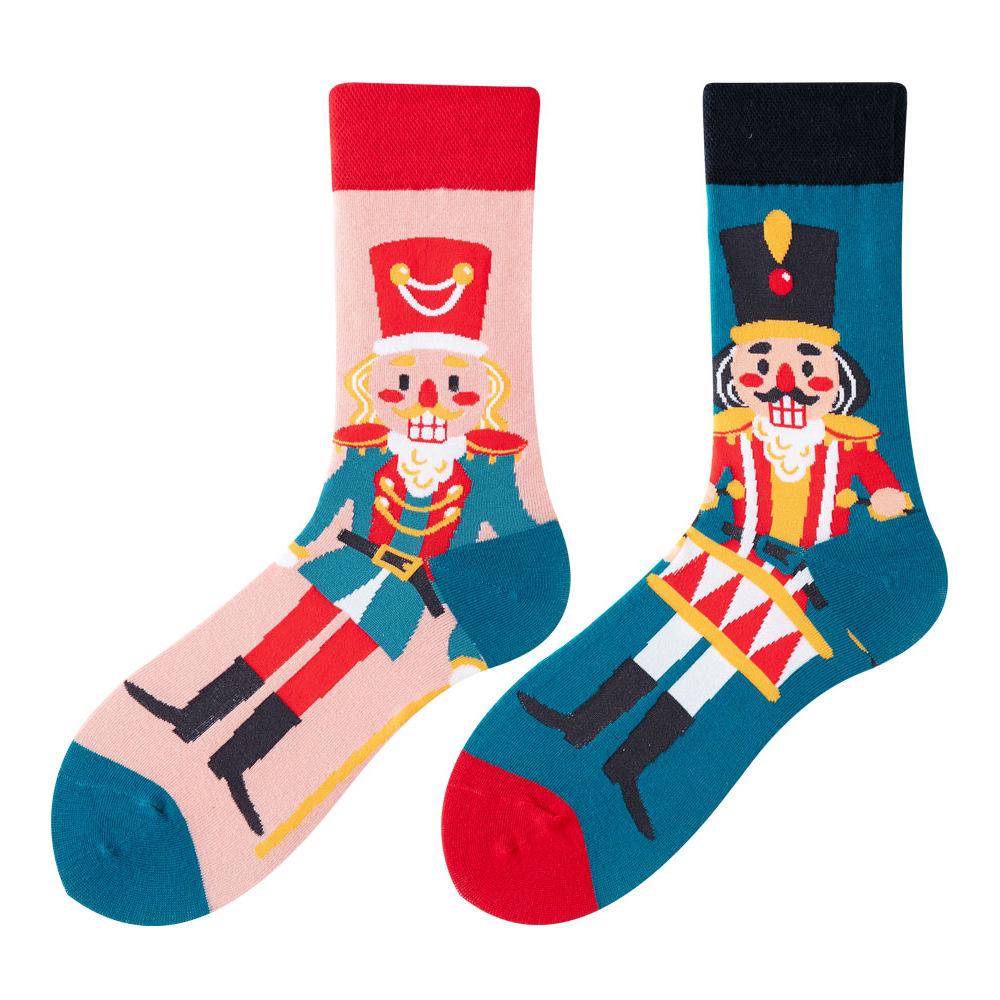 SMLSOX Летние асимметричные носки до середины икры с утками-мандаринками для пары, красочные рождественские хлопковые модные носки
