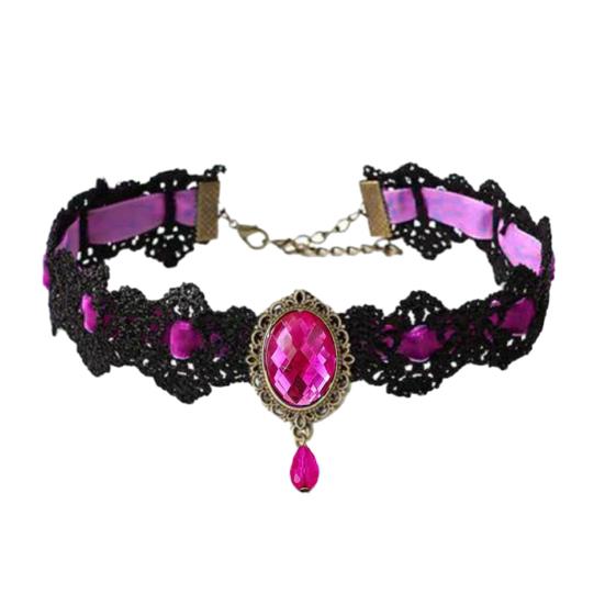 Винтажное кружевное ожерелье, готический чокер с овальным искусственным драгоценным камнем, женское кружевное колье для косплея, повседневной носки, костюмированных вечеринок