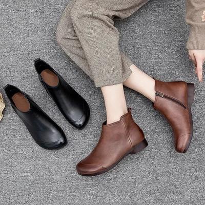 Весенние женские туфли на плоской подошве 2025 Модные ботильоны Ретро Повседневные Большого размера Короткие ботинки Молния Однотонные Теплые Плоские Zapatos Mujer