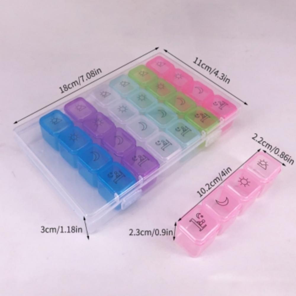 28-Cell Pill Box Plastic Storage Box Seven-Day Organizer For The Elderly Portable One-Week Pill Box Color Division Nail Art