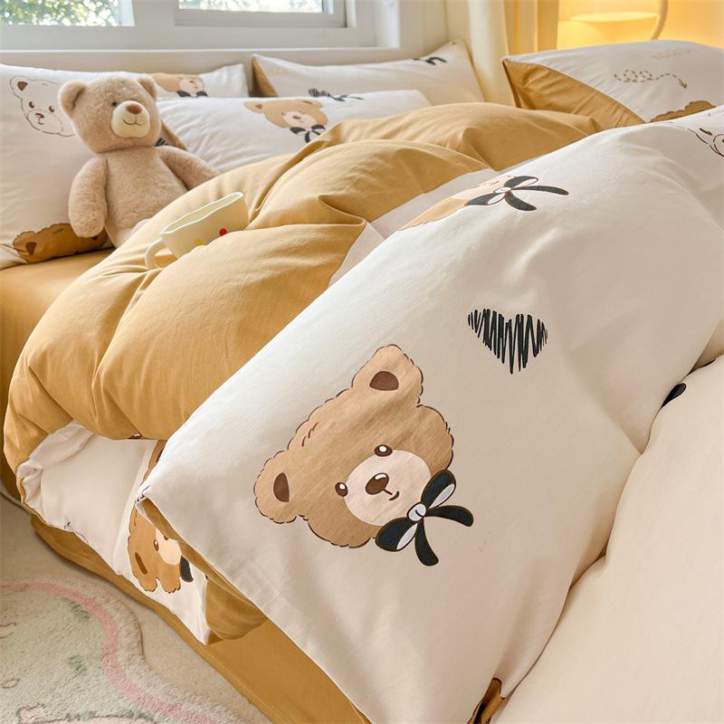 Комплект постельного белья из четырех предметов, пододеяльник из чистого хлопка с цветочным рисунком, простыня для спальни из трех предметов