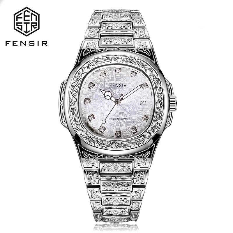 Весна 2025 Новые Мужские Роскошные Деловые Наручные часы из нержавеющей стали Винтажные Часы с кварцевым механизмом с резными узорами для мужчин Relogio