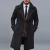 Men Long Woolen Coat Lapel Long Sleeve Solid Color Windbreaker Pockets Double Breasted Solid Color Mid-length