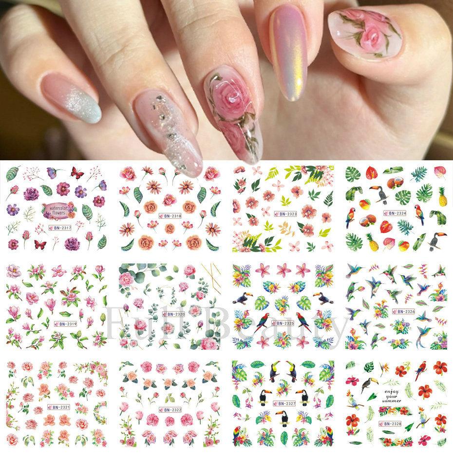Наклейка для дизайна ногтей, Серия «Весенние и летние цветы и травы», Водная наклейка для ногтей с цветком Zou Ju