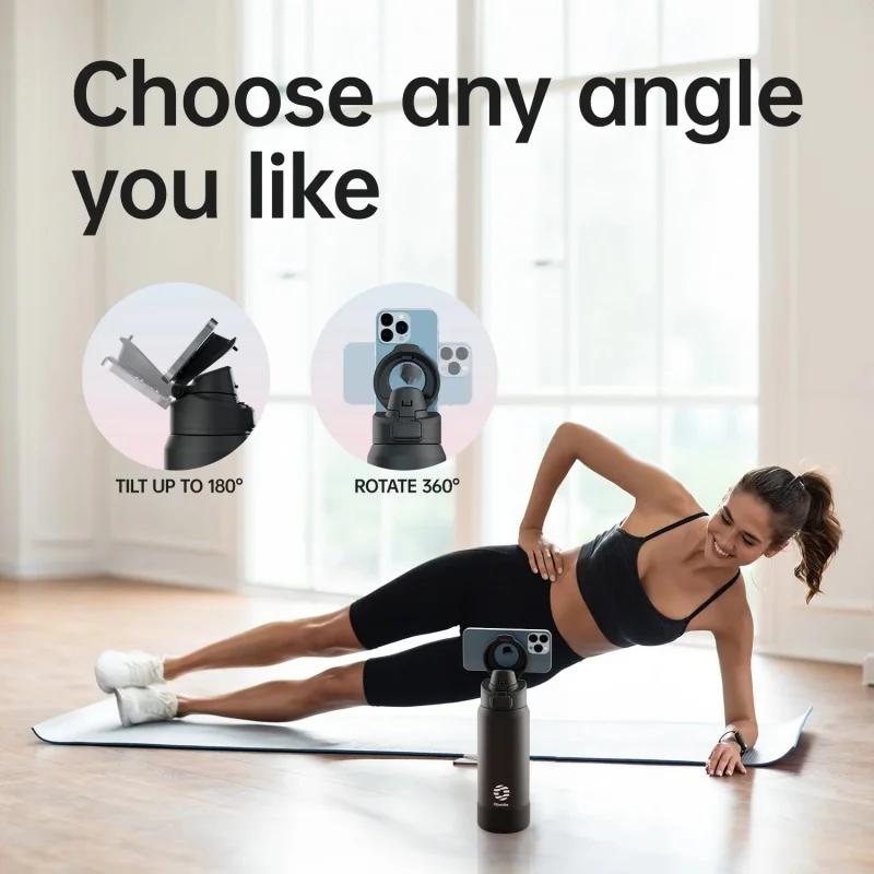 Термос Бутылка из нержавеющей стали Спортивная бутылка для воды с магнитным держателем для телефона Изолированная чашка Спортивная посуда для напитков для активного отдыха и фитнеса