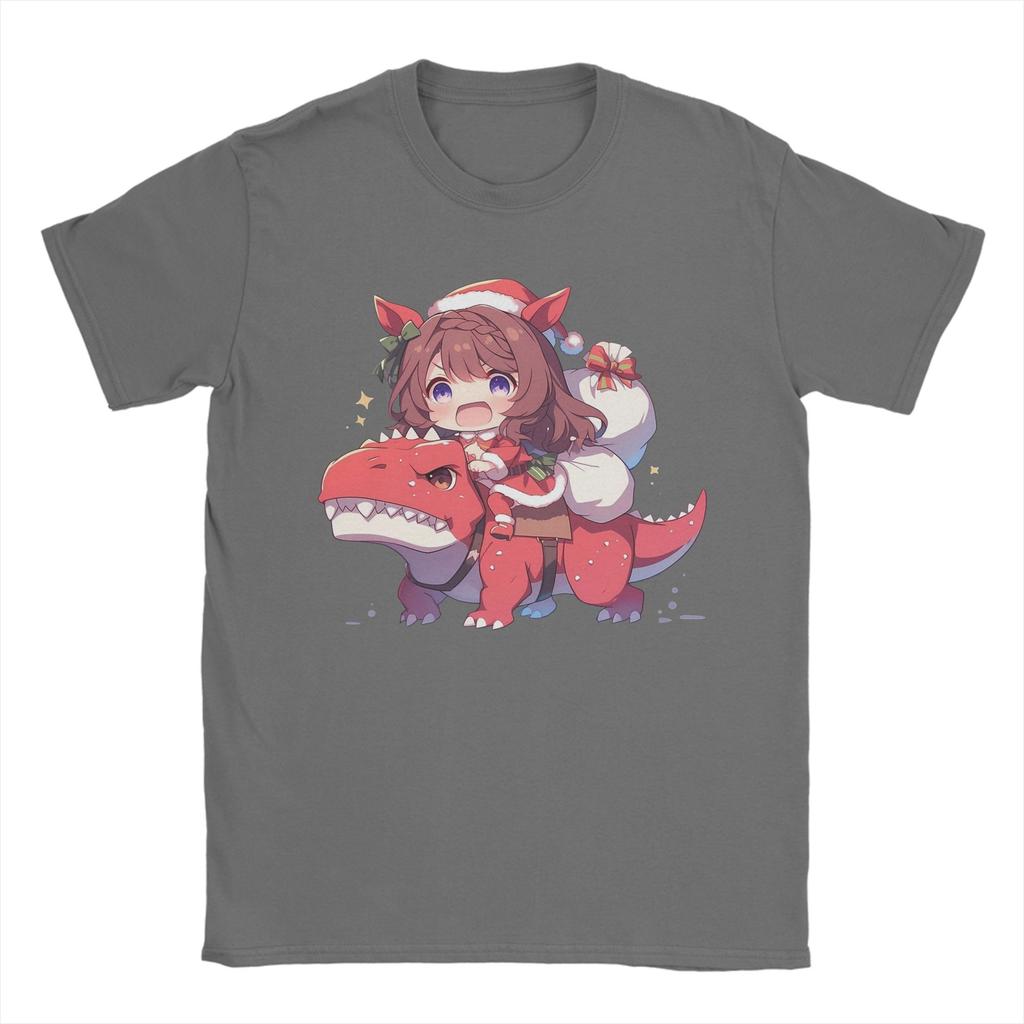 Christmas Super Creek Riding Dinosaur T Shirt Men Pure Cotton T-Shirts Crewneck Uma Musume Tees Short Sleeve Clothes