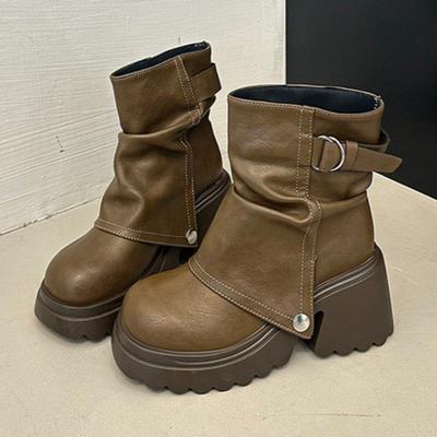 Мода Высокие каблуки Женские Ботильоны на платформе Дизайнерские Элегантные Туфли с пряжкой 2025 Зима Новые Короткие Ботинки Платье Вечеринка Туфли Fad Zapatillas