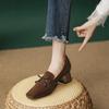 Square Head High Heels Autumn and Winter Bow Women's Shoes 2025 New British Style Brown Retro French Thick Heel Single Shoes