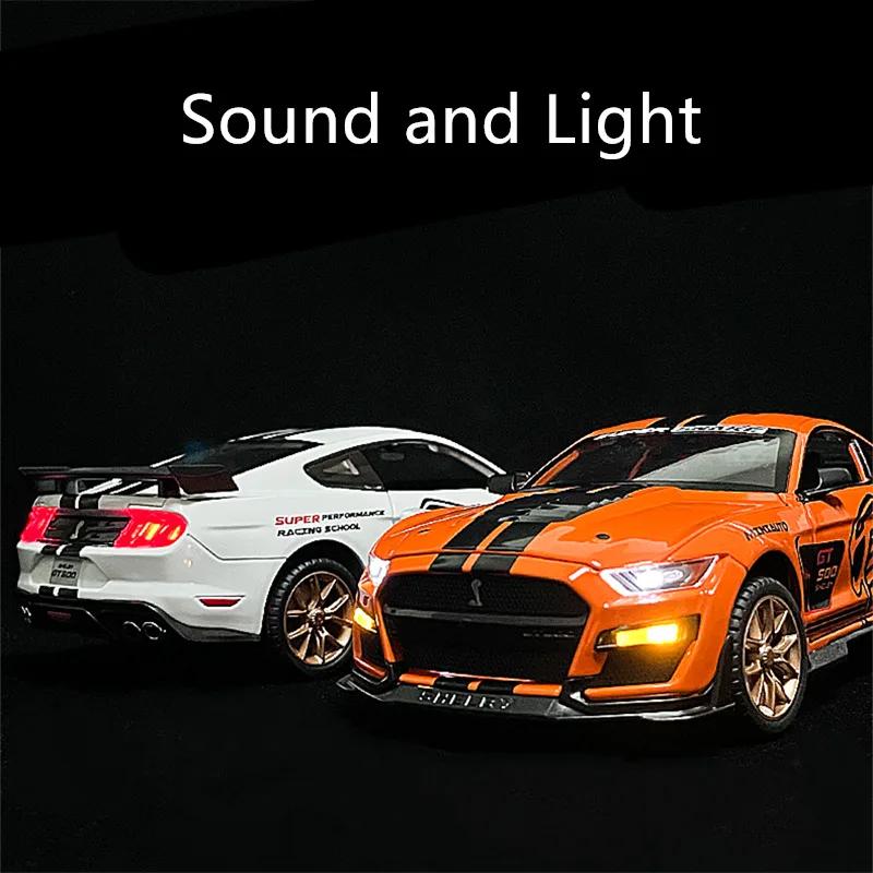 GDKO9 1:24 Ford Mustang Shelby GT500 Alloy Sports Car Diecasts Metal Toy Car Model Simulation Sound Light Collection Kids Gifts A414
