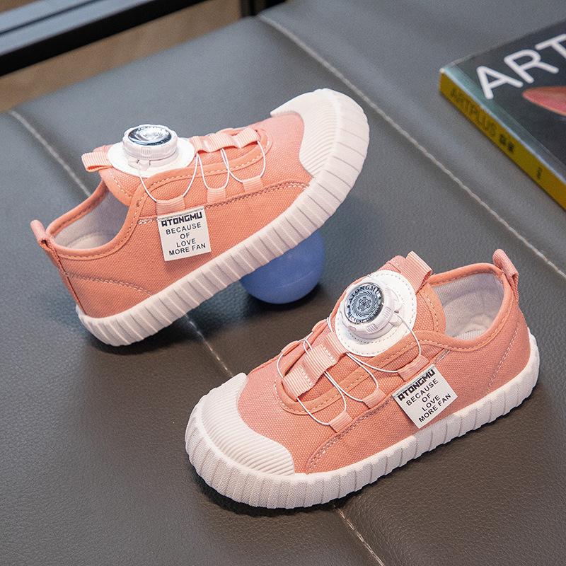 Children's Canvas Shoes Girls Spring and Autumn Versatile Casual Shoes Students Rotating Buckle Breathable White Performance Shoes Little Boy