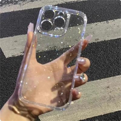 Мягкий прозрачный чехол с блестками для iPhone 11 12 13 14 15 16 17 Pro Max Plus, противоударный силиконовый прозрачный бампер