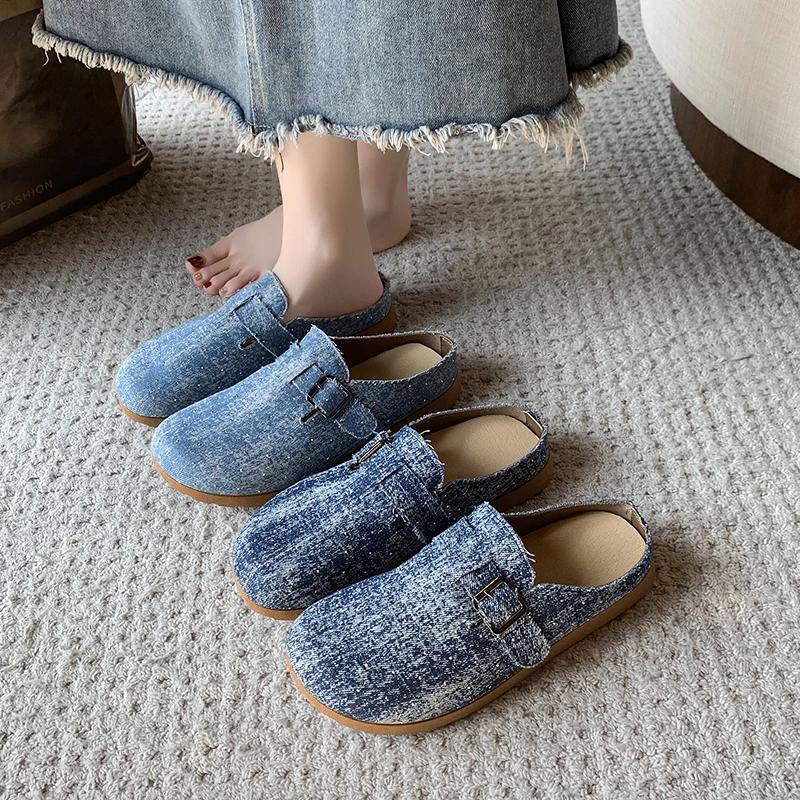 Модные Нескользящие Уличные Балетки на Лето с Круглым Носком и Низким Вырезом, Сексуальные и Удобные Женские Шлепанцы с Закрытым Носком