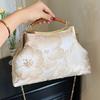 Vintage Designer Lock Shell Clip Handmade Chain Shoulder Bags Embroidery Flower Crossbody Bag Lady Chic Handbags Evening Clutch KTY