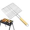 Fish Grilling Rack For Camping Portable Grill Basket Wooden Handle Shrimp Vegetable Grilling Plate High-Temperature Resistant