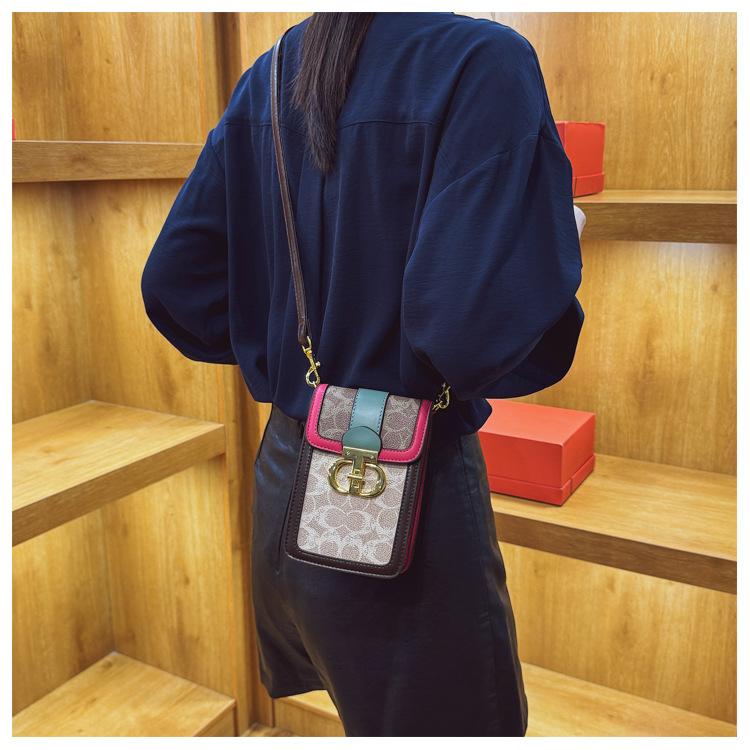 Премиальная сумка женская новая ретро-принт мини-сумка для мобильного телефона контрастного цвета вертикальная на плечо сумка через плечо