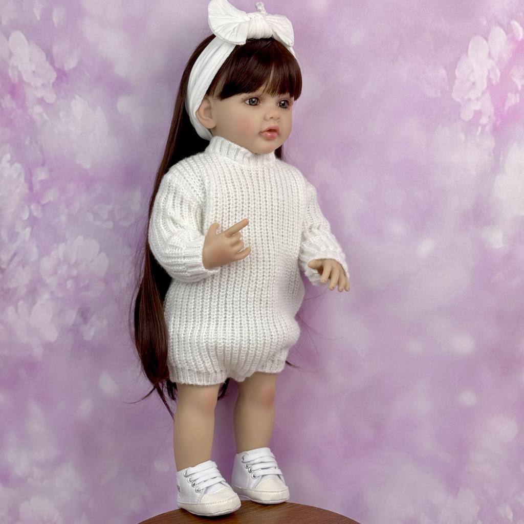 Кукла-реборн BZDOLL 55 см (22 дюйма) с полностью виниловым телом, девочка, в нарядном платье, с длинными каштановыми волосами, принцесса, малышка, прекрасный подарок на день рождения, игрушка ручной работы.