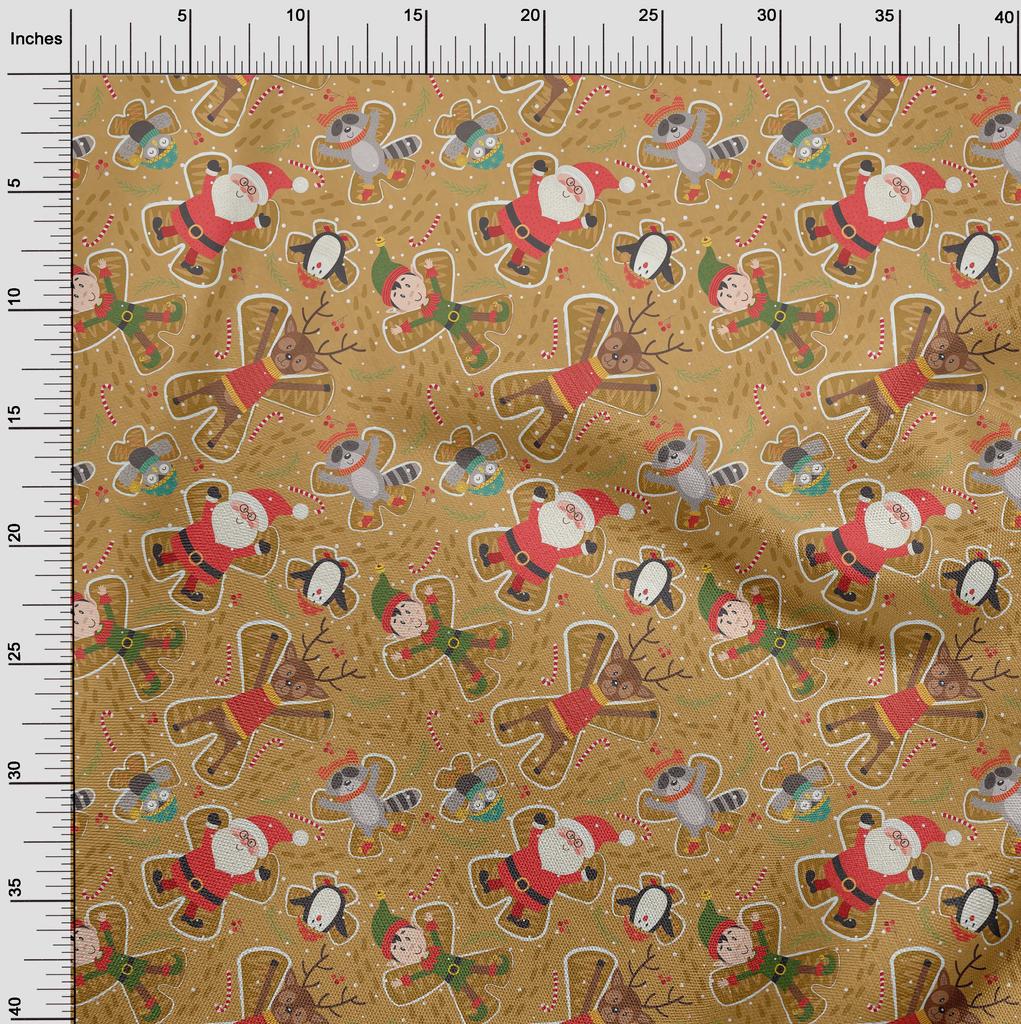 oneOone Ткань Cotton Flex Light Brown с рисунком животных из мультфильмов | Конфетная палочка и Санта, рождественская одежда своими руками, стеганая ткань, принт, ткань по ярдам 40 дюймов