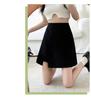 Женская летняя юбка А-силуэта с высокой талией 2024 года черного цвета: Утягивающая короткая юбка с запахом на бедрах для миниатюрных размеров