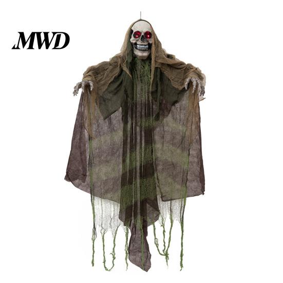 Halloween Hanging Ghost Decorations Animatronics Decoration, Sound Activated Grim Reaper Prop with LED Secret Room Props Glowing Eyes And Creepy