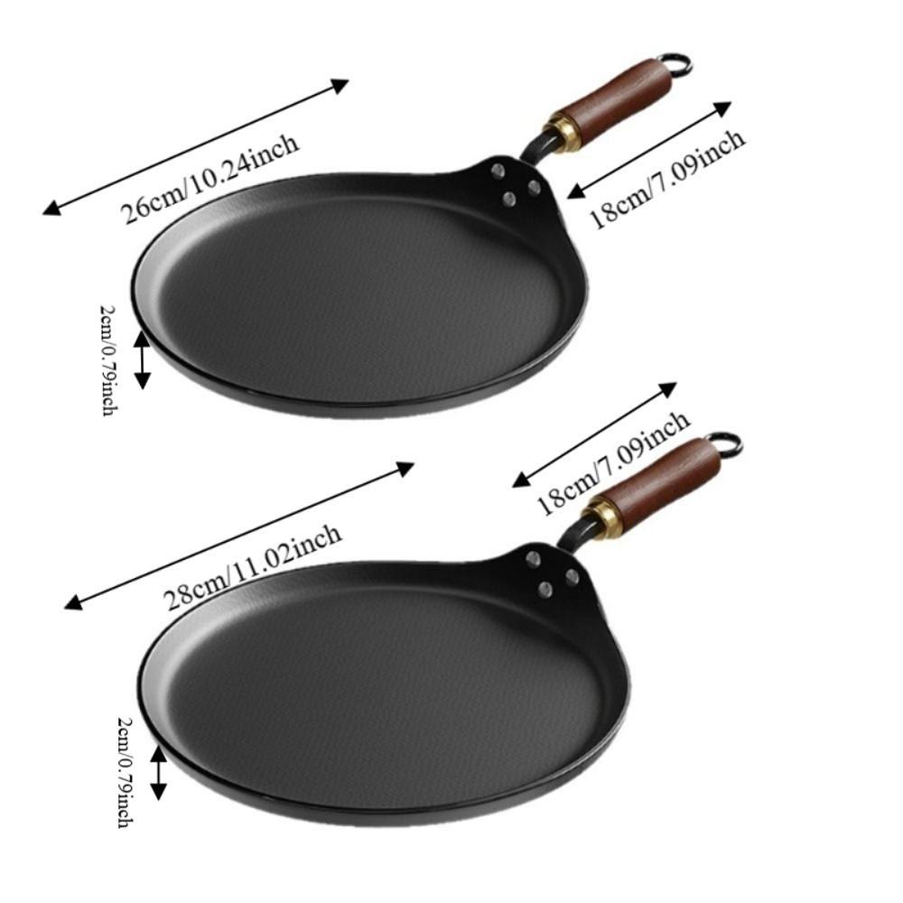 Wood Handle Cast Iron Frying Pan Thickened Flat Skillet Crepe Maker Induction Cooker