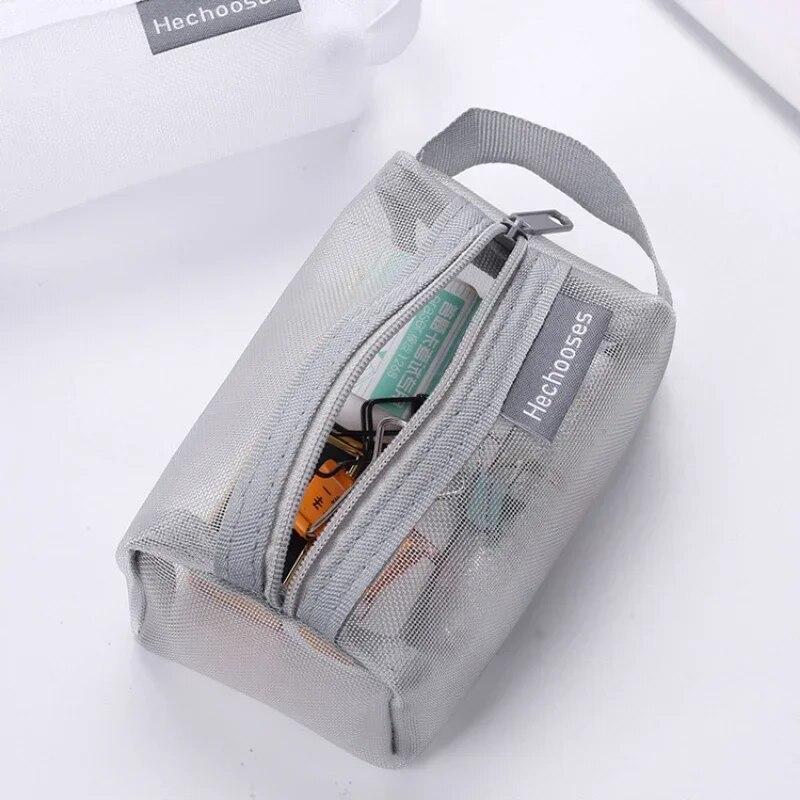 Small Square Mesh Nylon Coin Bags Purse Large Capacity Visible Makeup Toiletry Pouch Keys Earphone Storage Bag Cards Holder Bags