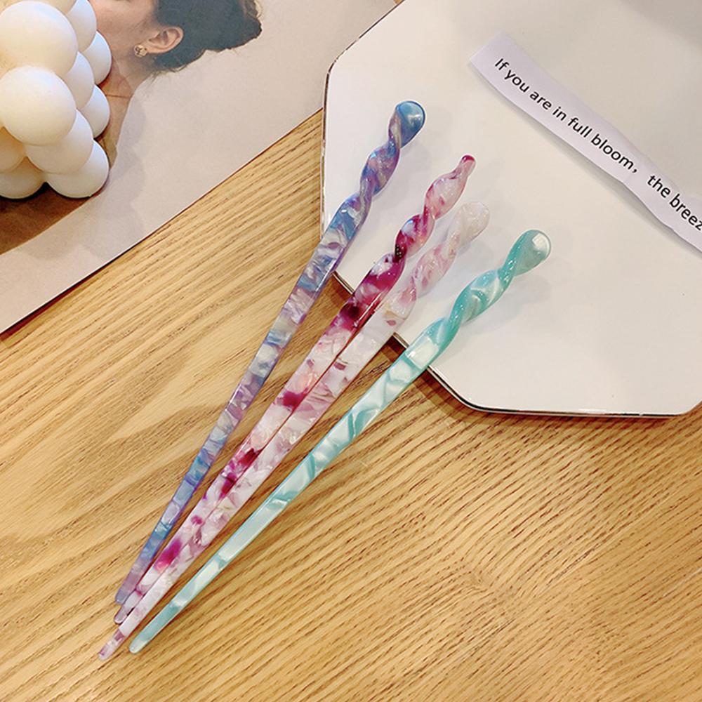 Girls Women Acrylic Marbling Pattern Vintage Hair Accessories Hair Sticks Hairpins Disk Hair