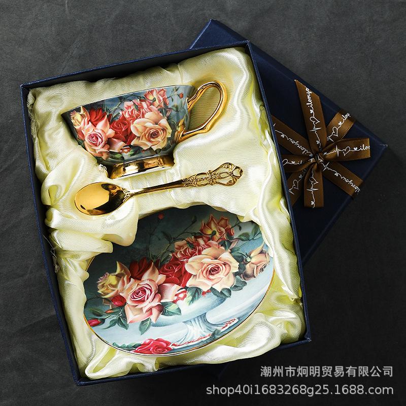 Yan Coffee Cup Chooses Bone China Afternoon Tea Tea Set Ceramic Gift Box Gift Gaoyan Premium Export Cup Saucer