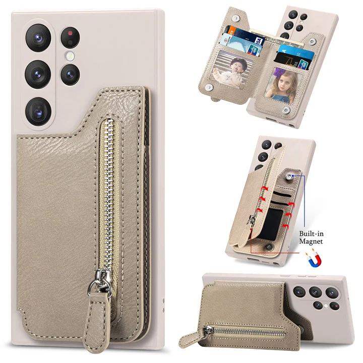 Luxury Zipper Wallet Case Camera 360 Protect Back Cover for Samsung Galaxy S24 S23 S22 S21 S20 Ultra Plus S8 S9 S10 Cover