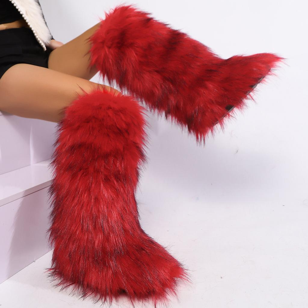 Cross-border Y2k Imitation Raccoon Fur Boots Long Tube Winter Ladies Winter Imitation Fur Fox Snow Boots Tall Boots