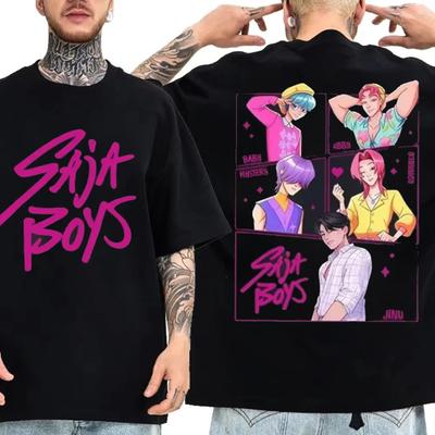 KPop Охотники на демонов Фильм Saja Boys Футболка Мужская Женская Высококачественная Хлопковая Футболка Модная Хип-Хоп Харадзюку Футболка с коротким рукавом