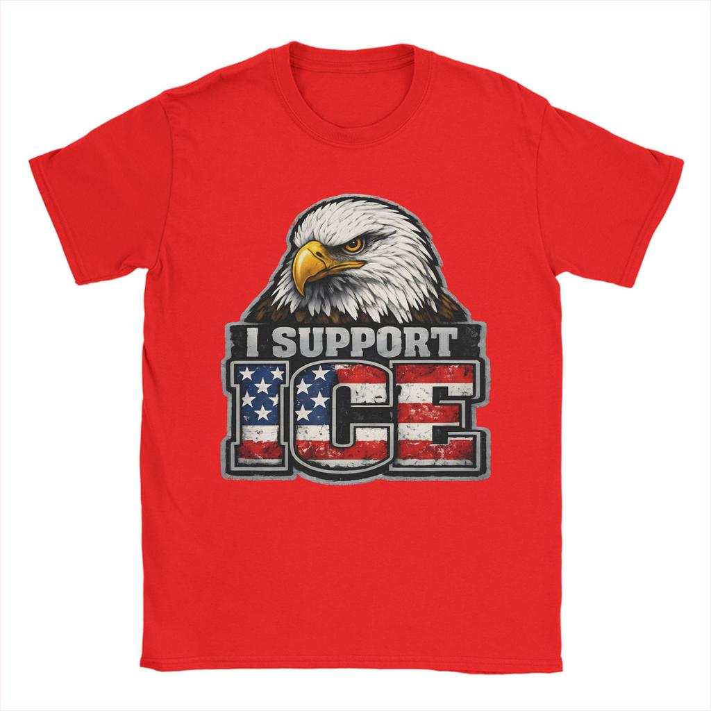 Unisex TShirts I Support ICE Patriotic American Flag Bald Eagle Novelty Pure Cotton Tees Short Sleeve T Shirt O Neck Clothes Gift