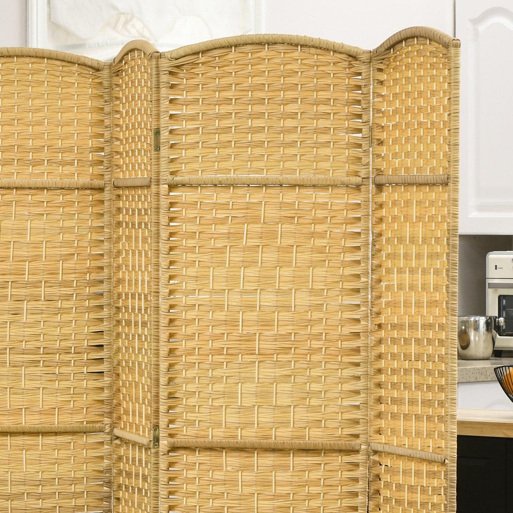 Room Divider, 6-Panel Foldable Partition, Woven Pattern, Pine Wood, Natural Wood