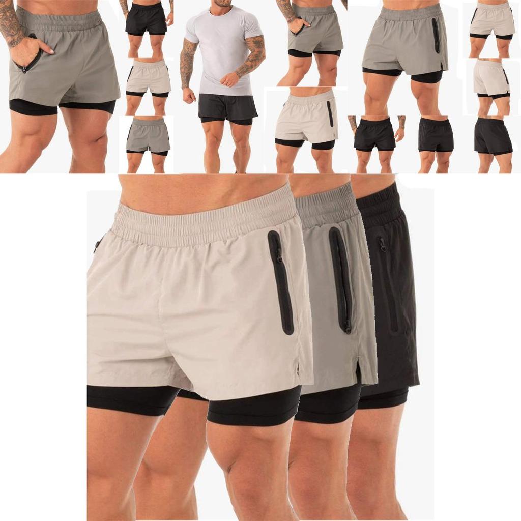 Men's Gym Sports Training Shorts With Breathable Mesh And Zippered Pockets