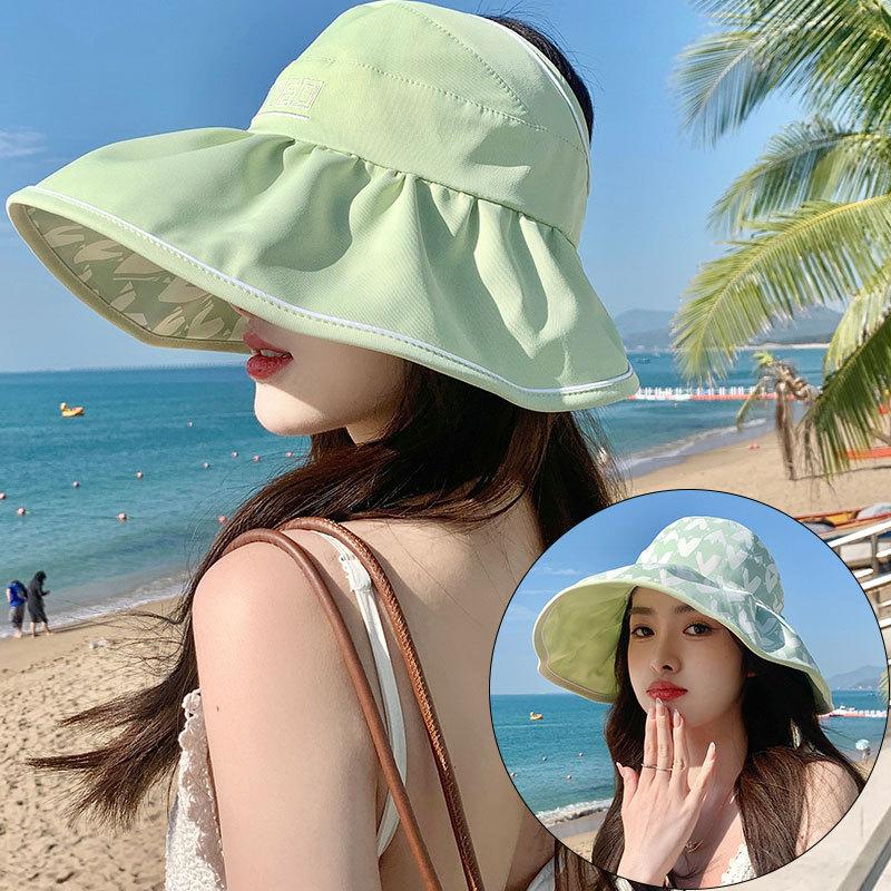 Корейская версия двухсторонней шляпы от солнца для женщин, летняя защита от солнца на открытом воздухе, пляжная шляпа с открытым верхом, складная шляпа для рыбалки