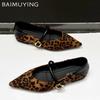 Leopard Suede Women Flats Shoes Shallow Pointed Toe Elegant Buckle Shoes 2025 Trend Designer Dress Winter New Chaussures Ladies