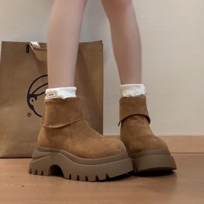 Осень-зима 2025 ретро нишевые ботильоны на толстой подошве с увеличением высоты женская модная трендовая обувь универсальные модные ботильоны на толстом каблуке