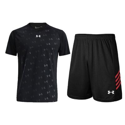 Under Armour Быстросохнущие свободные тренировочные трикотажные шорты с коротким рукавом, повседневный спортивный комплект, комплекты унисекс, черный цвет 21500531-001+21500204-001