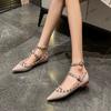 New V Home Rivet Pointed Flat Shoes Light Mouth Straps Willow Nude Patent Leather Soft Bottom Light Mouth Single Shoes Women