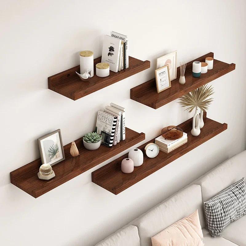 12x30cm Solid Wood Wall Rack for Living Room Bedroom Straight Line Partition Organizer Background Decorative Storage Shelf