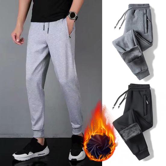 Men Thick Jogger Pants Fleece Lined Casual Sports Trousers Warm Loose Sweatpants with Zippered Pockets for Winter Daily Outings Street