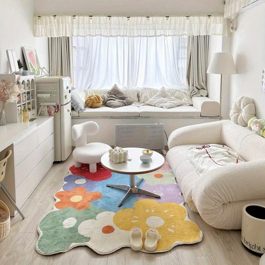 Роскошный плюшевый ковер с цветочным рисунком - Высокий ворс, Нескользящий, Ковер для гостиной и спальни - Праздничный и простой в уходе, Для использования в помещении, в прихожей, на крыльце