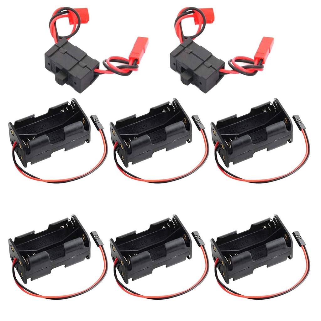 GTIWUNG 2-Pack OnOff Power Switch Receiver Switch & 6-Piece 4-Cell Double-Sided Holder 4 x 1.5V AA Container Holder Case with JST Connector Plug for