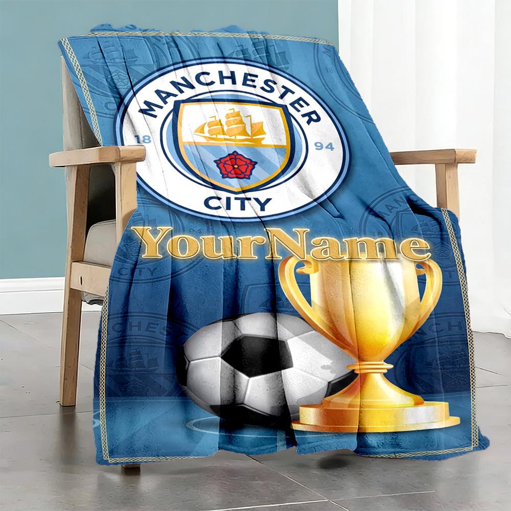 Manchester City Personalized Text Blanket Lightweight Customizable Blanket Soft Warm Cozy Versatile for Picnics Bed Sofa Bedding