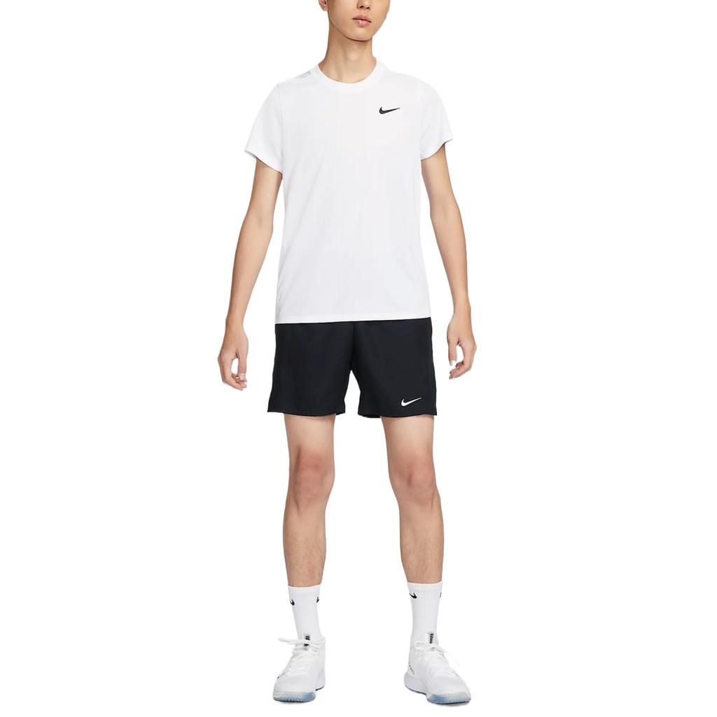 Nike Футболка для тенниса Court Victory с вышитым логотипом, удобная, быстросохнущая, с круглым вырезом, коротким рукавом, мужская, белая FZ6922-100