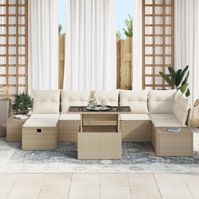 VidaXL Ensemble de 8 pièces de Sofa de Jardin avec Coussins Beige en Rattan Poly 3359888