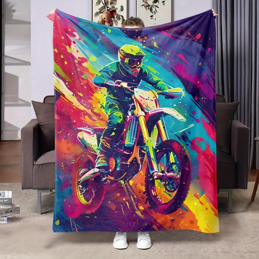 Vibrant Motocross Rider Ultra-Soft Cozy Blanket - Perfect for Winter Warmth, Ideal Gift for Sports and Art Enthusiasts