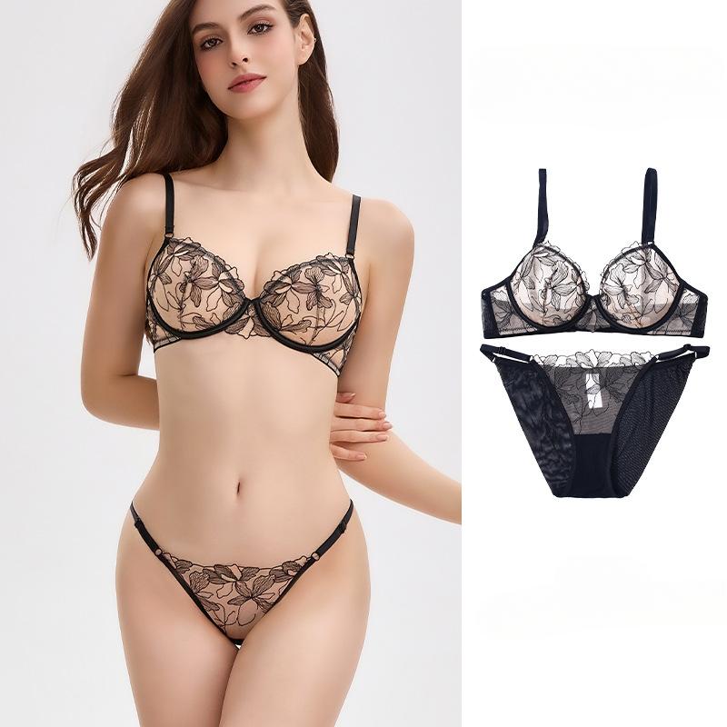 French Sexy Lace Underwear Set Small Chest Not Empty Cup Underwear Gathered Anti-sagging Bra Ultra-thin Skin-friendly Panties